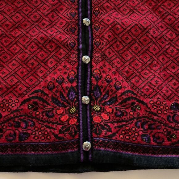 Dale Of Norway Womans M Wool Cardigan Sweater Red Nordic Fair isle Floral - Picture 9 of 15